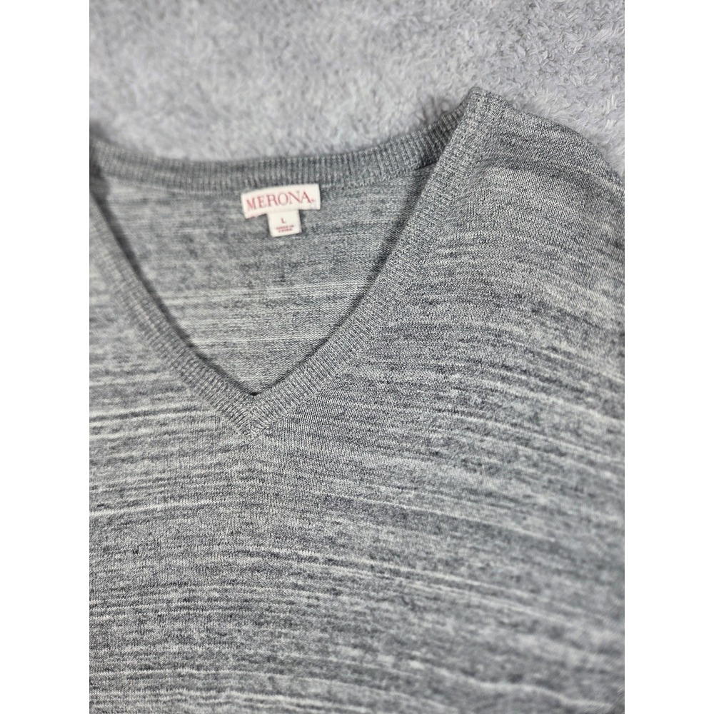 Merona Mens V-Neck Sweater Heather Gray‎ Lightweight Knit Pullover Large